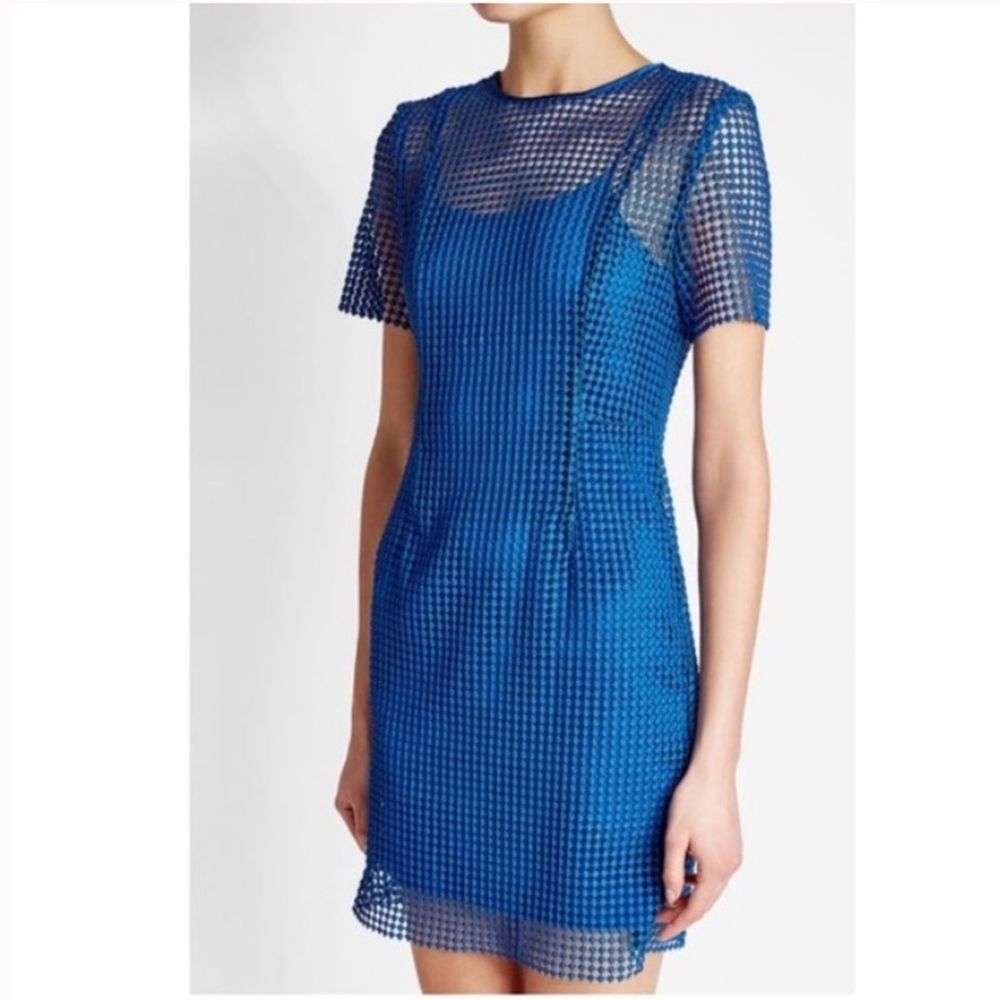 NWT DVF Chain Lace Blue Mini Dress Short Sleeve